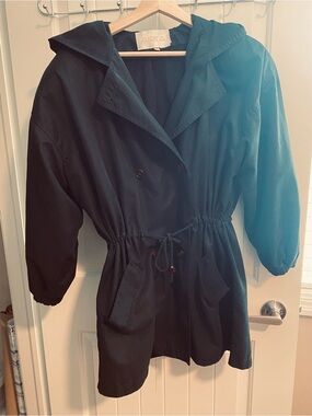 Andrea Black Hooded Drawstring Trench Jacket